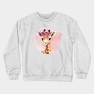 Cute baby Giraffe with Floral crown Crewneck Sweatshirt